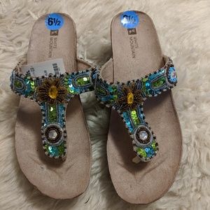 Beaded upper slide on sandal